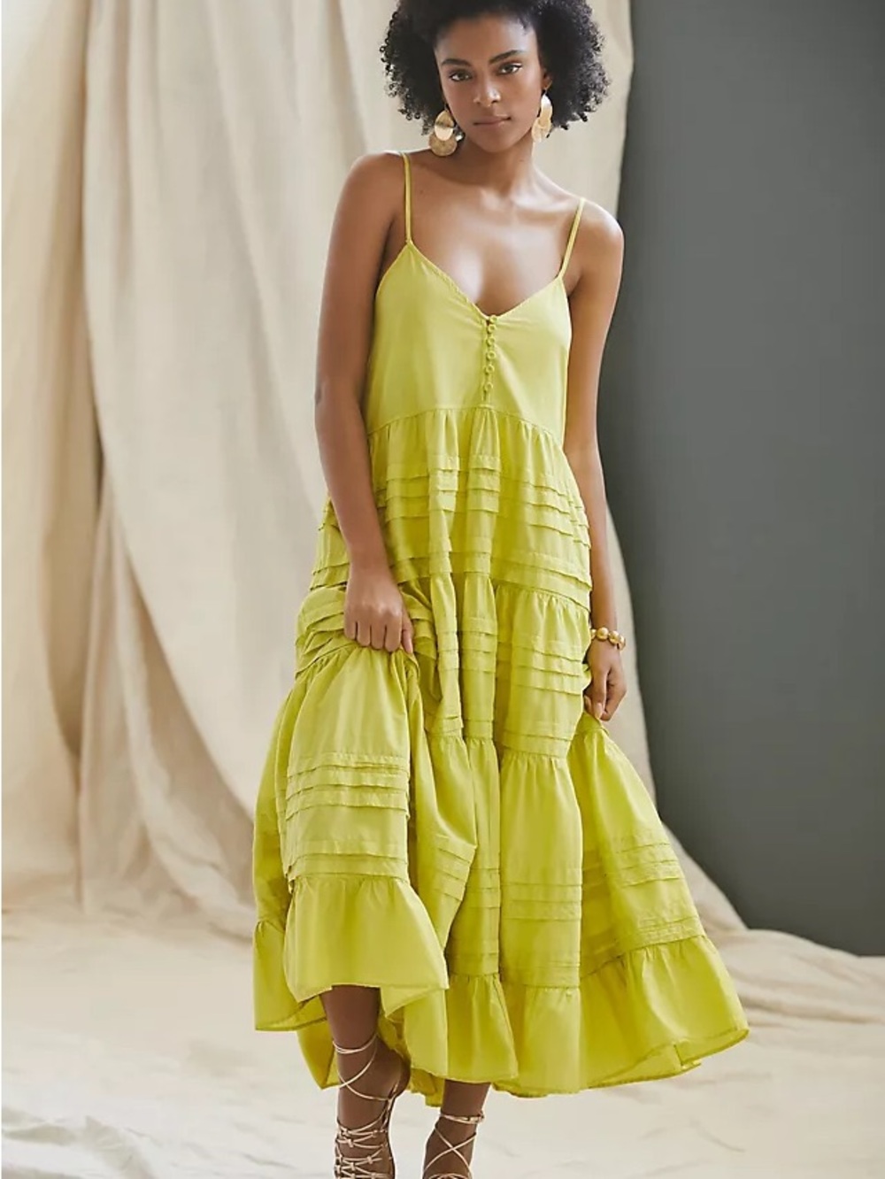 Devotion Twins Ftelia Tiered Maxi Dress Green Celery Size S